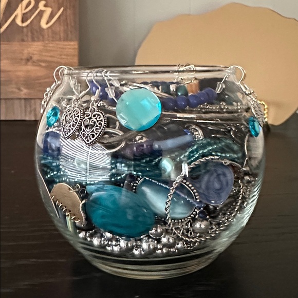 Beautiful Mystery Jewelry Jar with Blue and Silver Accents - Picture 1 of 9